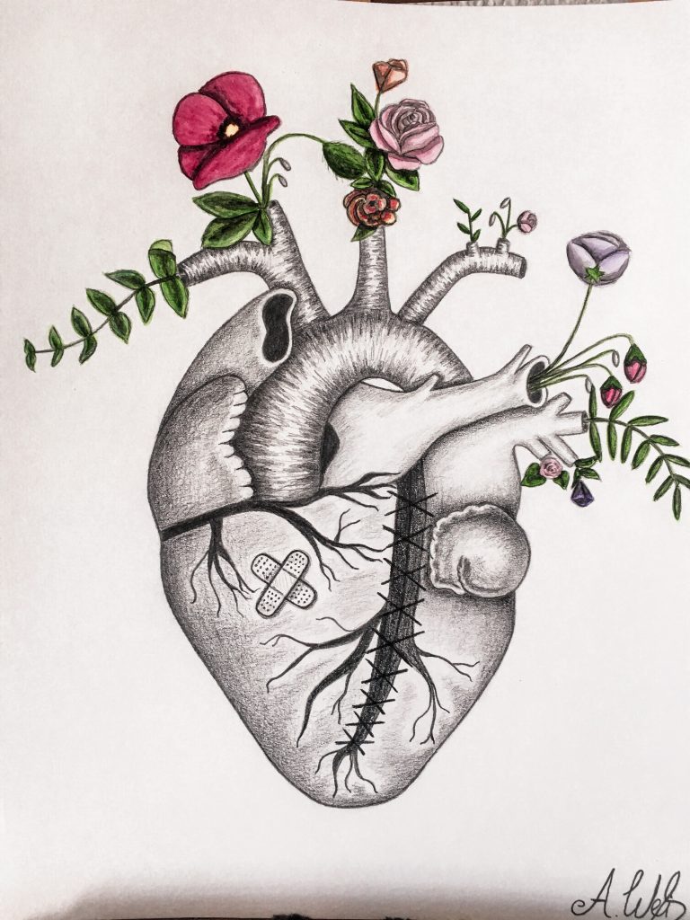 Herz mit Blumen Zeichnung